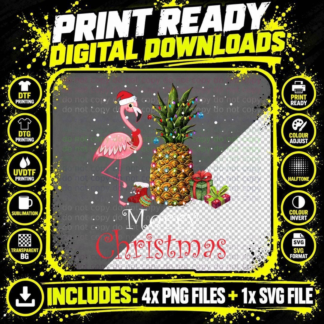Christmas Pineapple T-Shirt, Festive Holiday Print Png SVG Digital Bundle