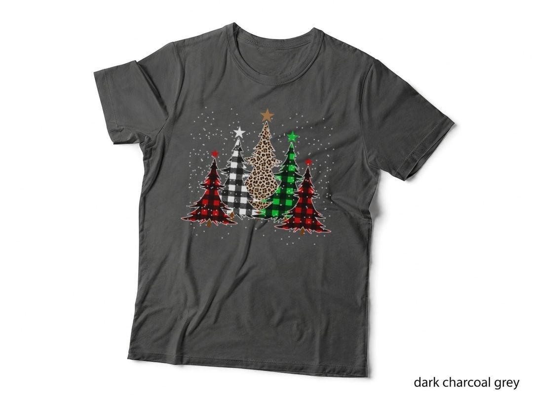 Christmas Plaid Leopard Tree T-Shirt, Festive Holiday Style