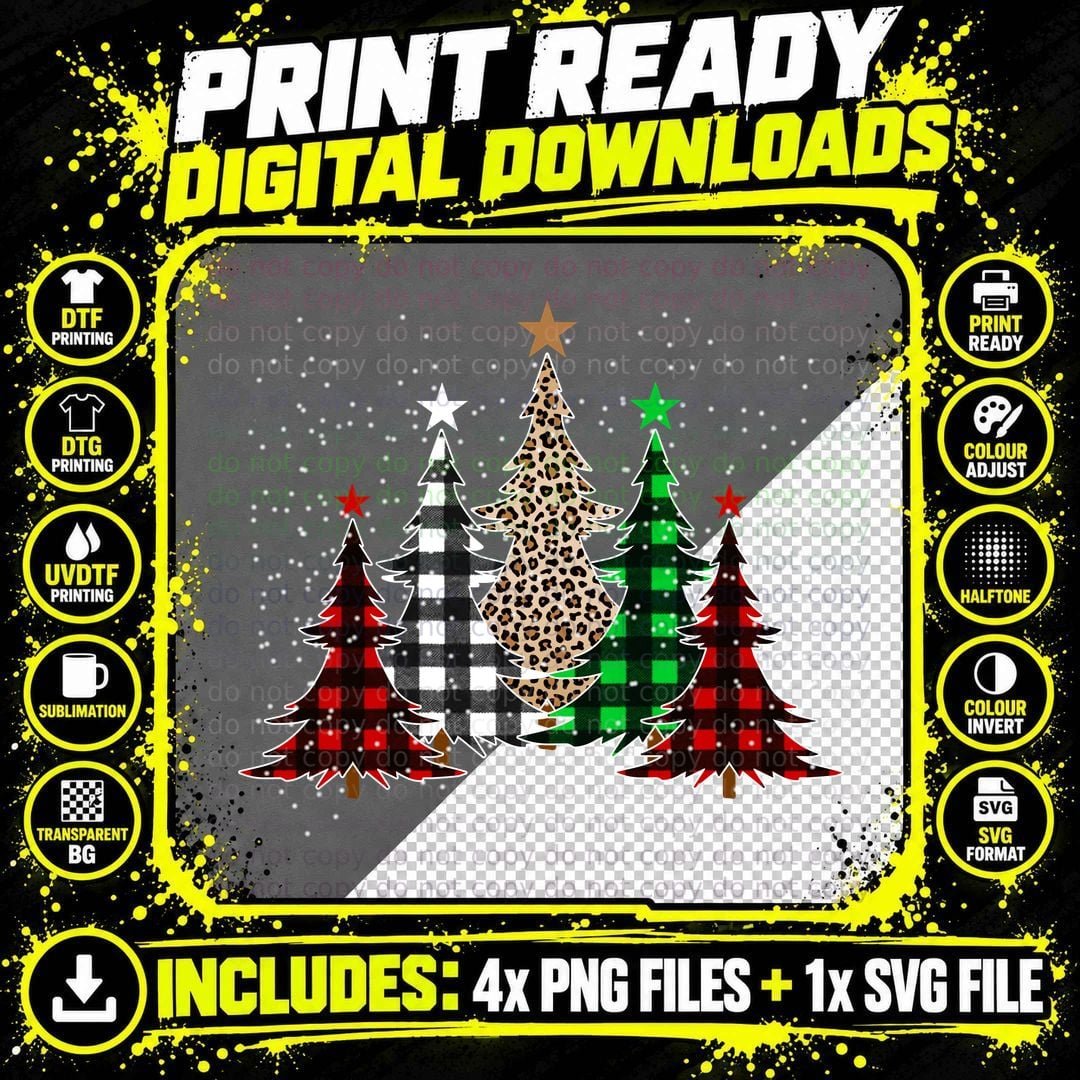 Christmas Plaid Leopard Tree T-Shirt Png SVG Digital Bundle