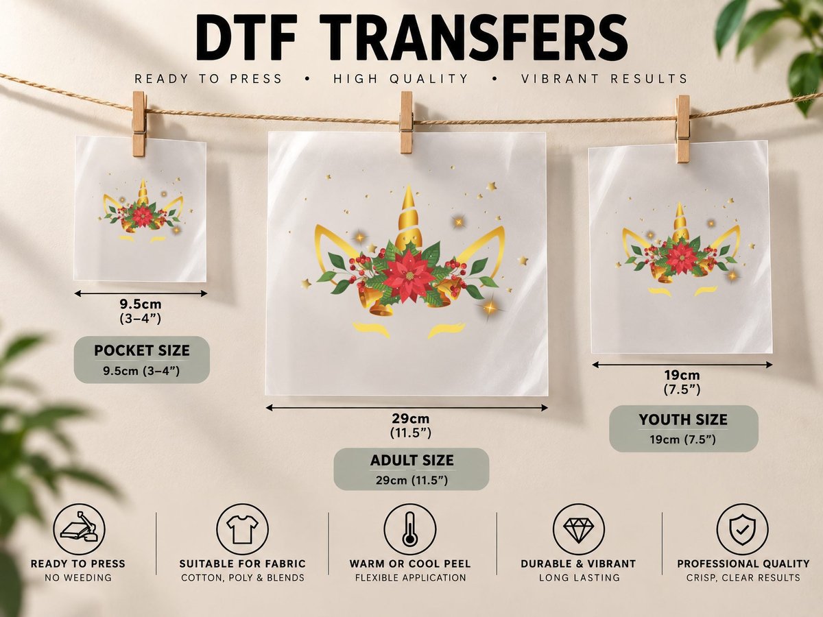 Christmas Poinsettia, Festive Holiday Design DTF Transfer Iron On