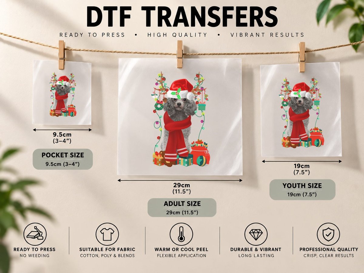 Christmas Poodle, Festive Holiday Style, Pet Lover DTF Transfer Iron On