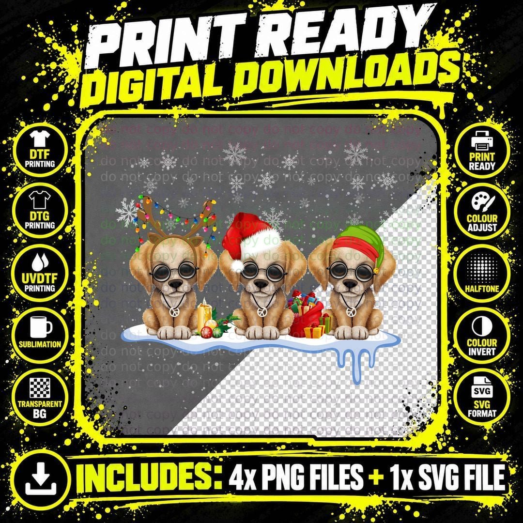 Christmas Puppies T-Shirt, Festive Holiday Style Png SVG Digital Bundle