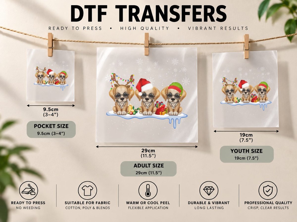 Christmas Puppies, Festive Holiday Style, Pet Lover DTF Transfer Iron On