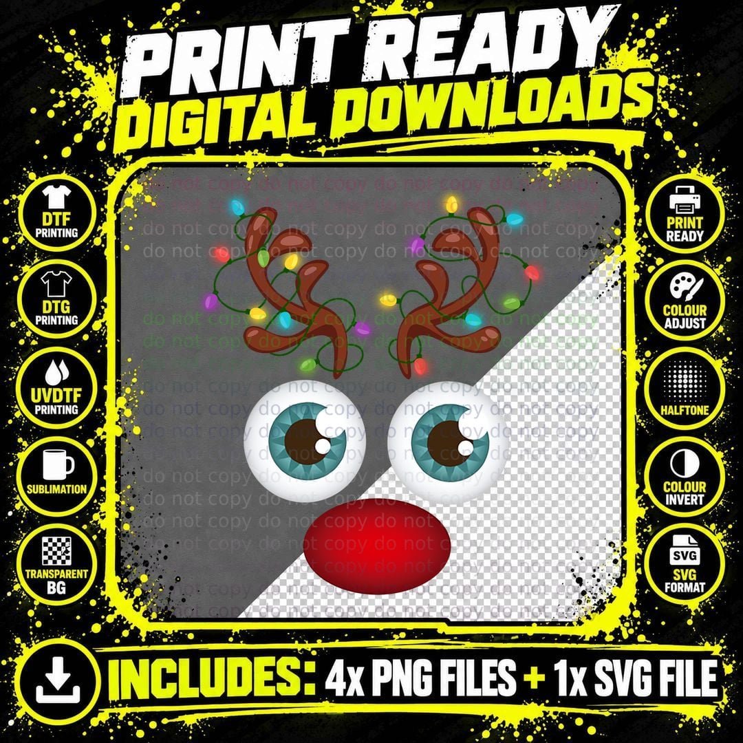 Christmas Reindeer Face T-Shirt, Festive Holiday Design Png SVG Digital Bundle