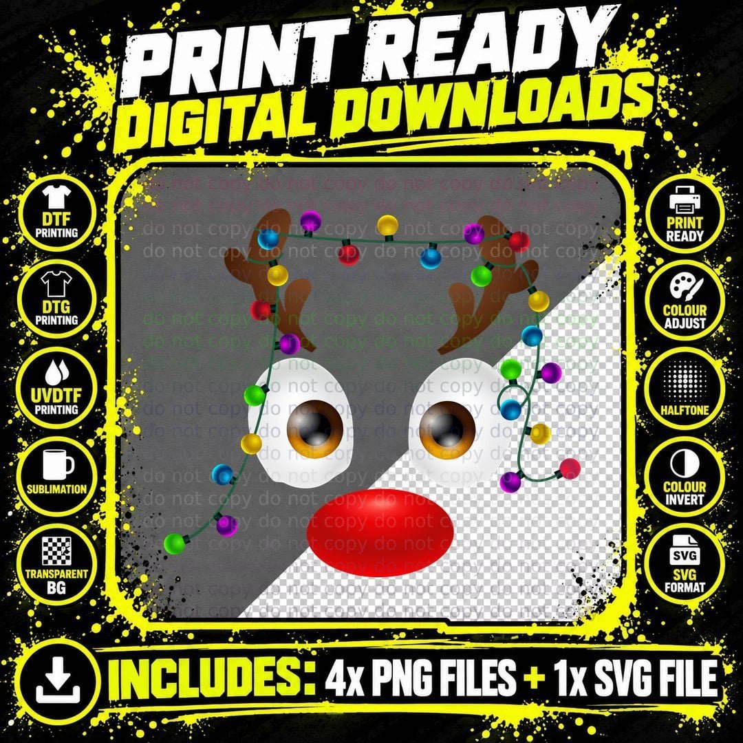 Christmas Reindeer Face T-Shirt, Festive Holiday Design Png SVG Digital Bundle