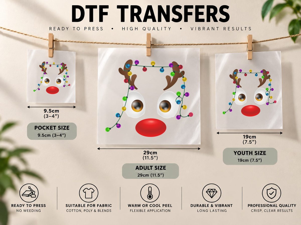 Christmas Reindeer Face, Festive Holiday Design, Pet Lover DTF Transfer Iron On