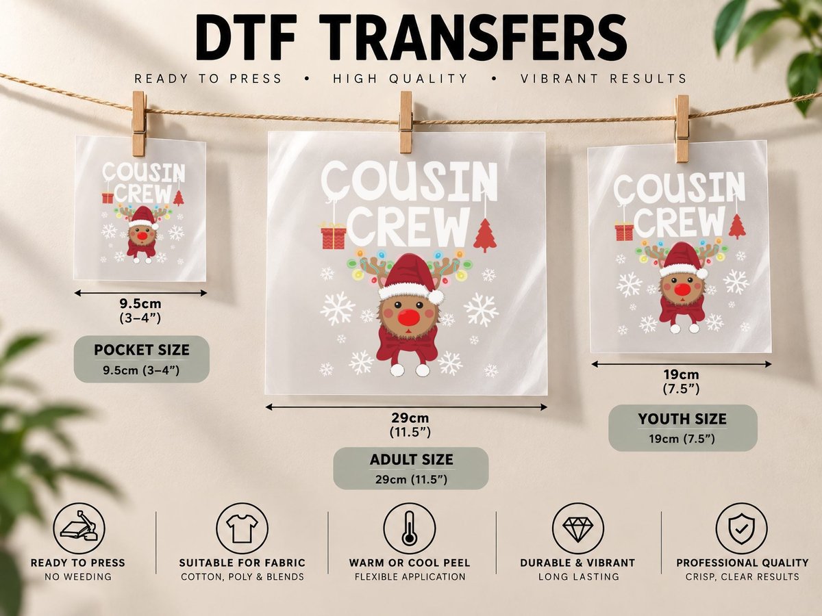 Christmas Reindeer, Festive Holiday Style, Xmas Gift Idea DTF Transfer Iron On