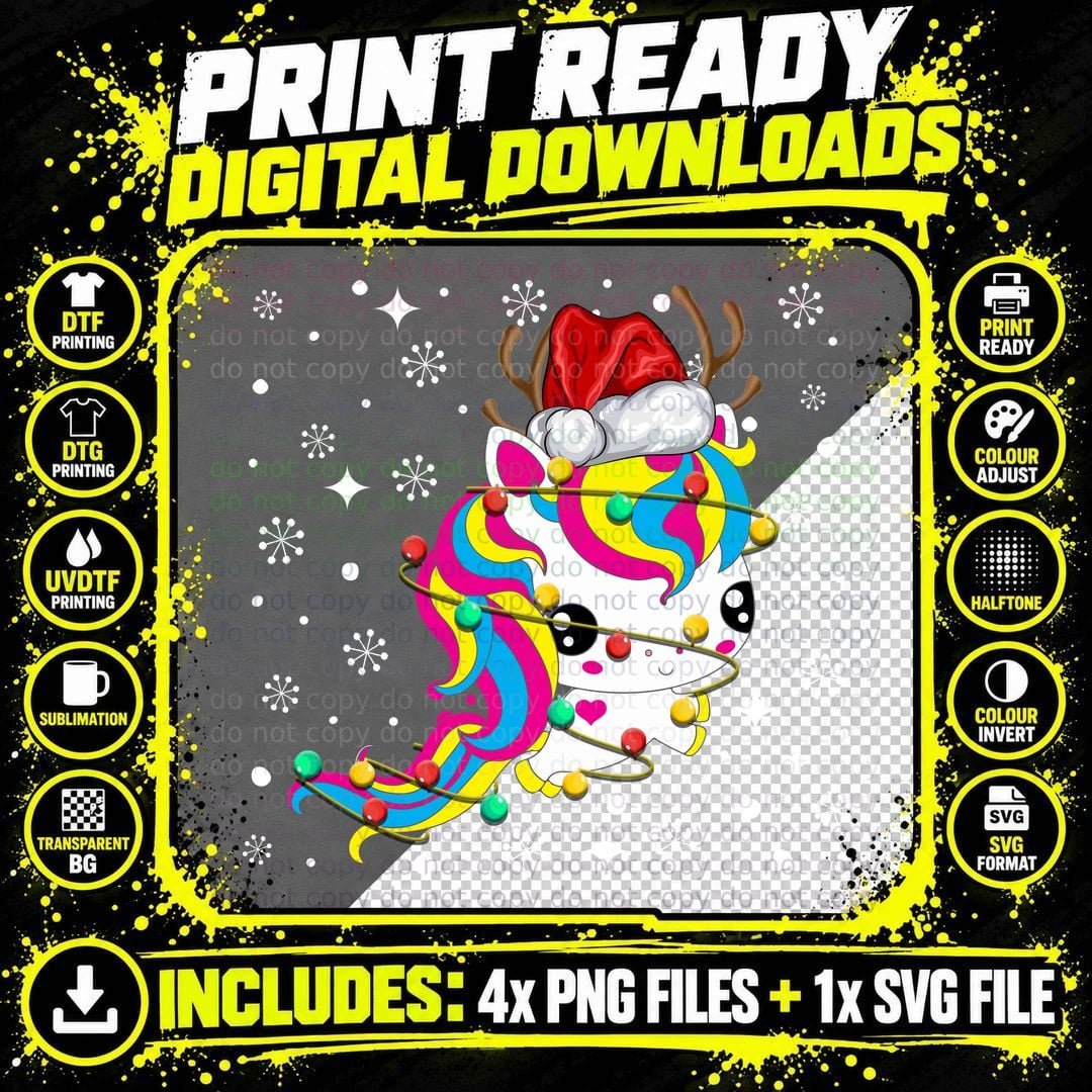 Christmas Reindeer Unicorn T-Shirt Png SVG Digital Bundle
