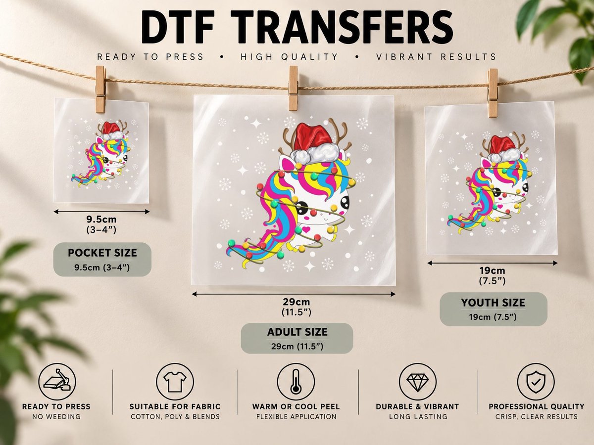 Christmas Reindeer Unicorn, Festive Holiday Style DTF Transfer Iron On