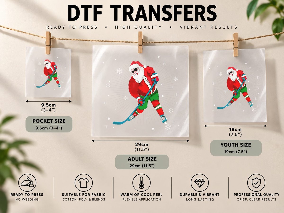 Christmas Santa Claus Player Ice Hockey Funny for Men Boys DTF Transfer Iron On