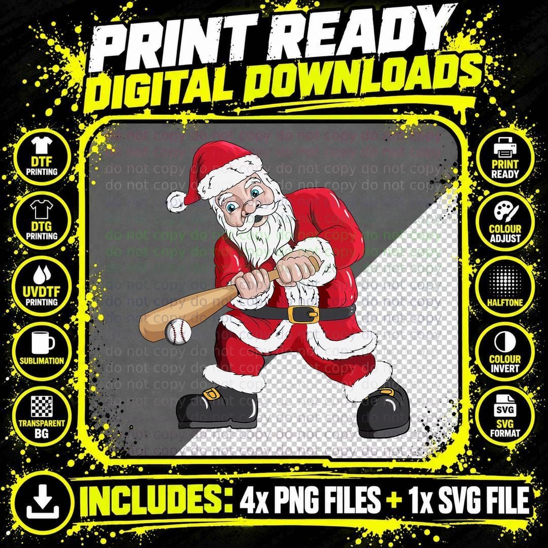 Christmas Santa Claus with Baseball Bat Baseball T-Shirt Png SVG Digital Bundle