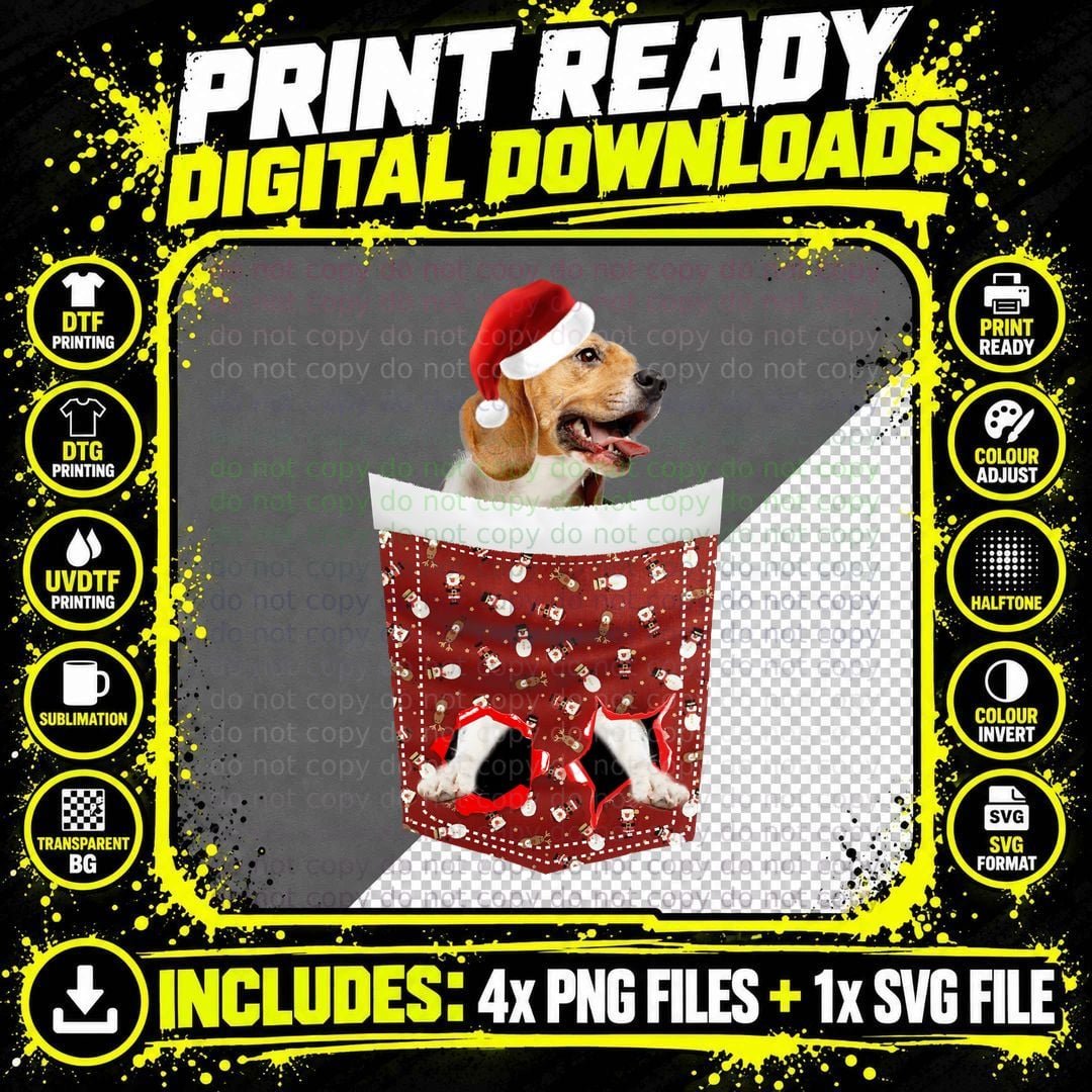 Christmas Santa Dog T-Shirt, Festive Holiday Print Png SVG Digital Bundle