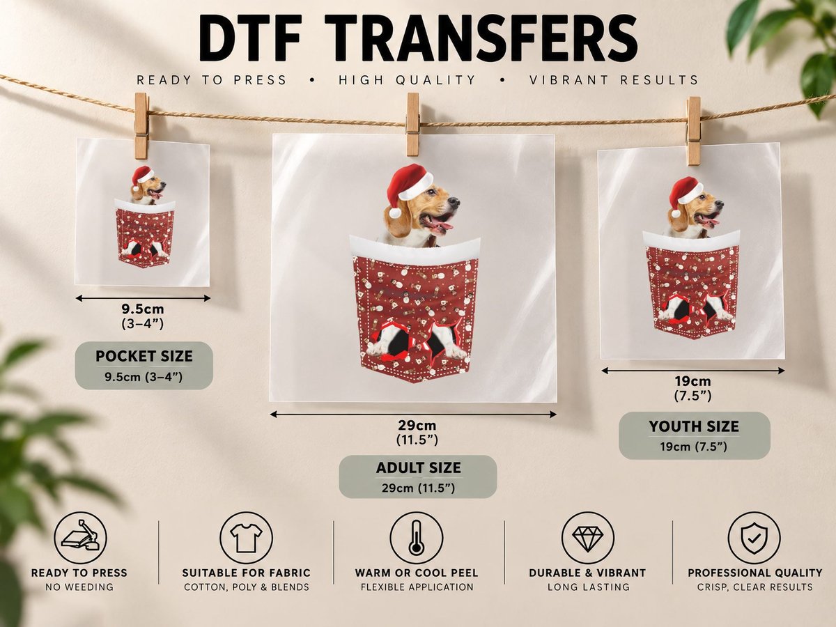 Christmas Santa Dog, Festive Holiday Print, Pet Lover DTF Transfer Iron On