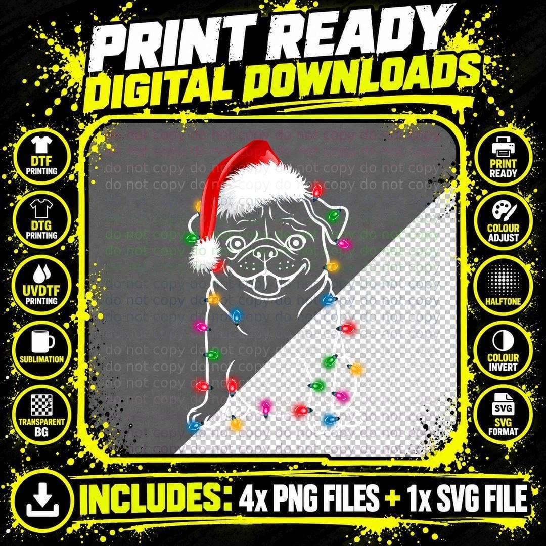 Christmas Santa Hat T-Shirt, Festive Holiday Lights Png SVG Digital Bundle