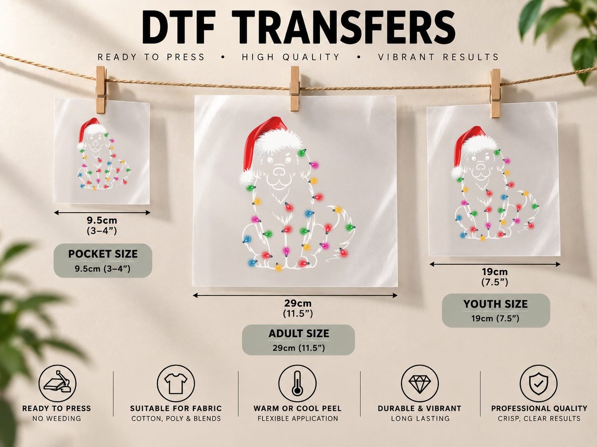 Christmas Santa Hat, Festive Holiday Lights DTF Transfer Iron On