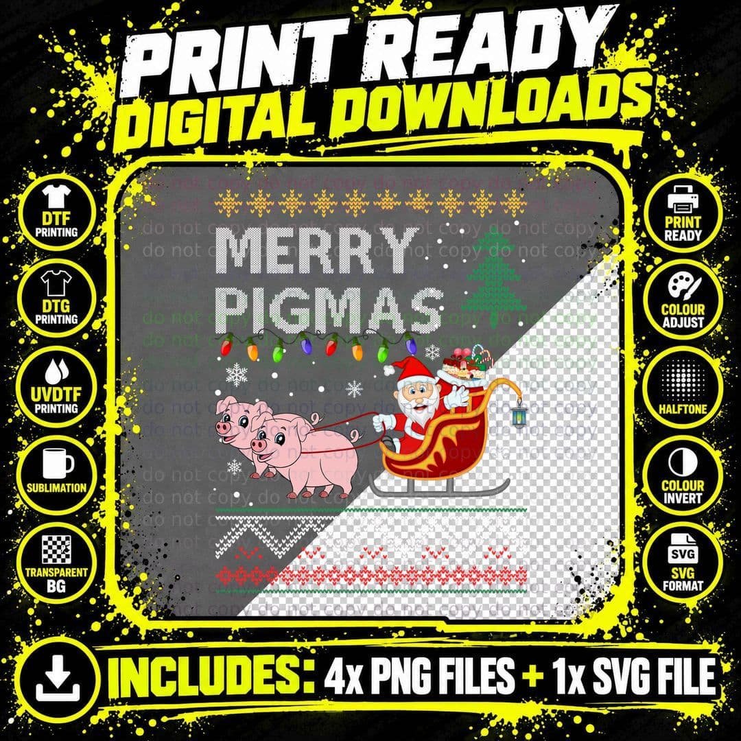 Christmas Santa Sleigh T-Shirt, Festive Holiday Theme Png SVG Digital Bundle