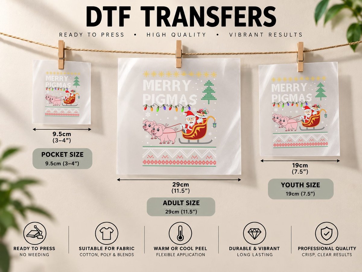 Christmas Santa Sleigh, Festive Holiday Theme DTF Transfer Iron On