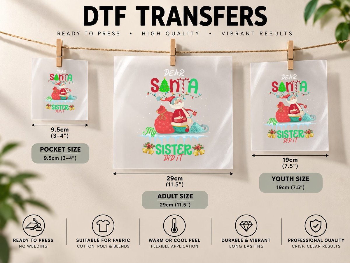 Christmas Santa, Festive Holiday Design DTF Transfer Iron On