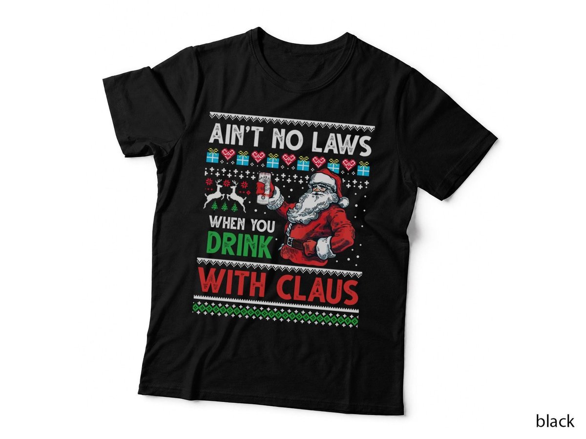 Christmas Santa T-Shirt, Ugly Sweater Style, Holiday Party Wear