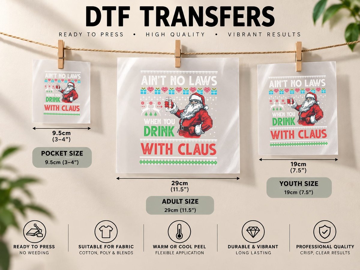 Christmas Santa, Ugly Style, Holiday Party Wear DTF Transfer Iron On