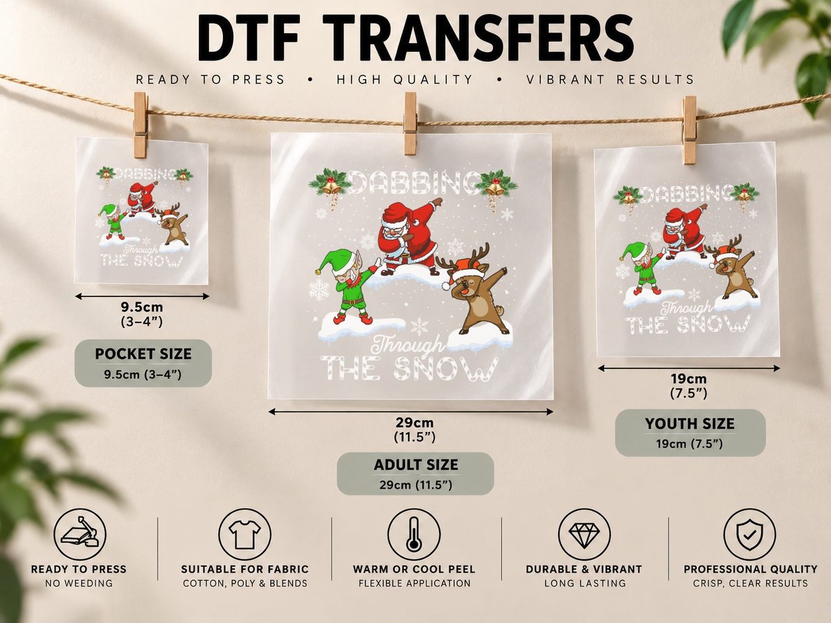Christmas Santa and Reindeer, Festive Holiday Print DTF Transfer Iron On