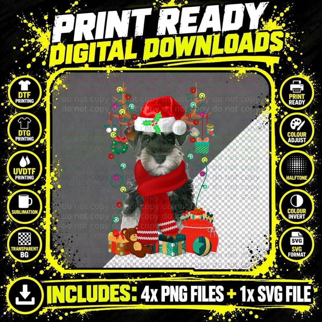 Christmas Schnauzer T-Shirt, Festive Pet Design Png SVG Digital Bundle