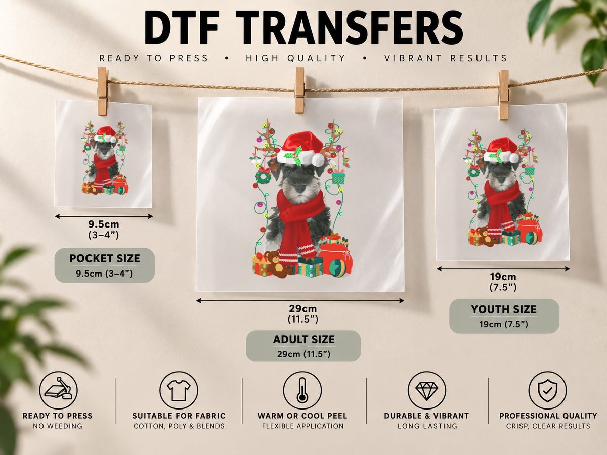 Christmas Schnauzer, Festive Pet Design DTF Transfer Iron On