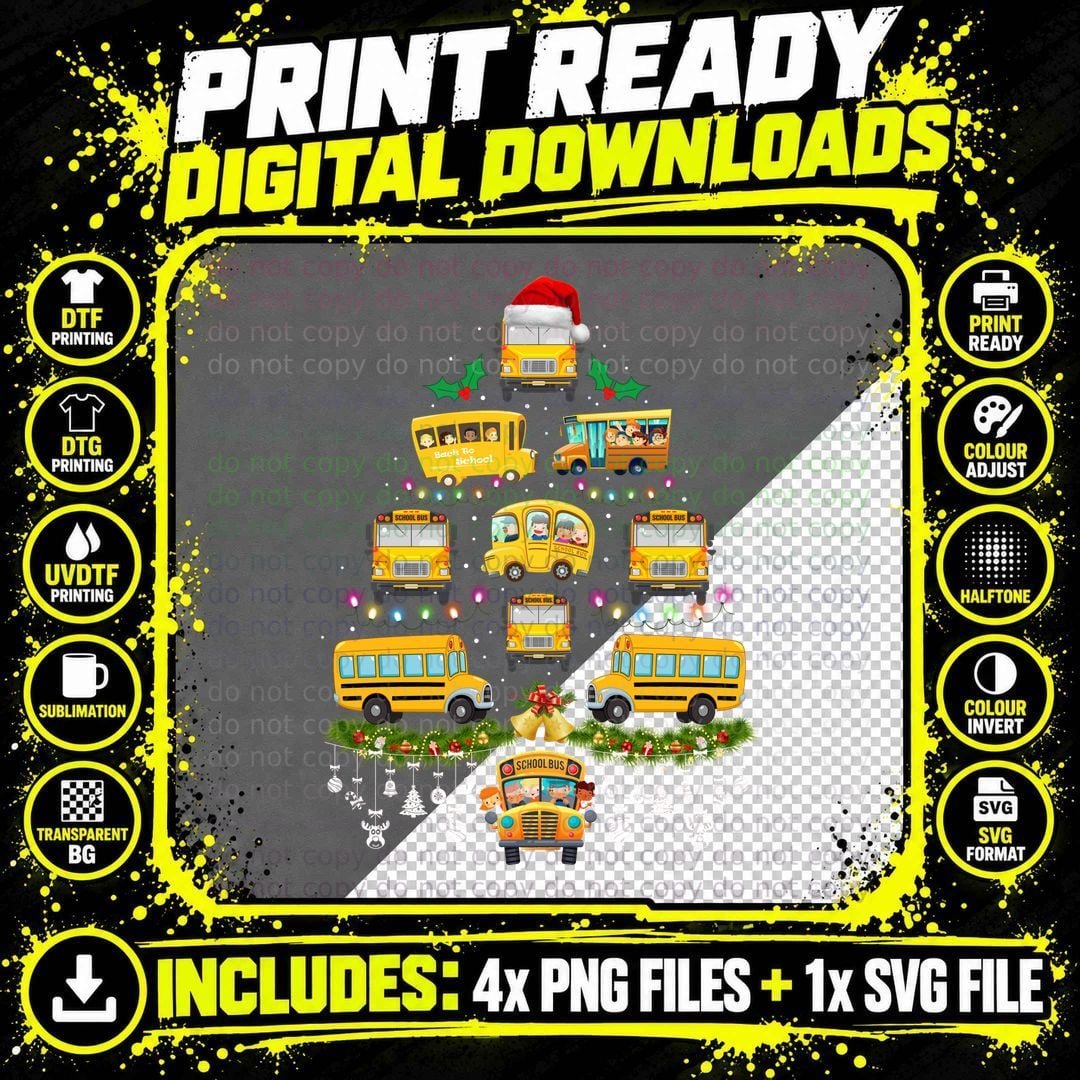 Christmas School Bus T-Shirt, Festive Holiday Design Png SVG Digital Bundle