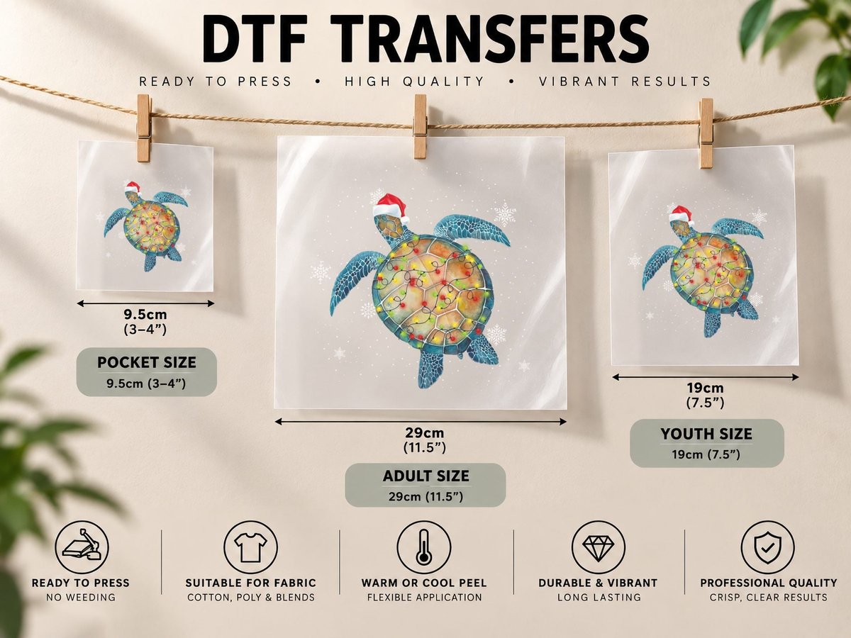 Christmas Sea Turtle, Festive Holiday Design, Pet Lover DTF Transfer Iron On