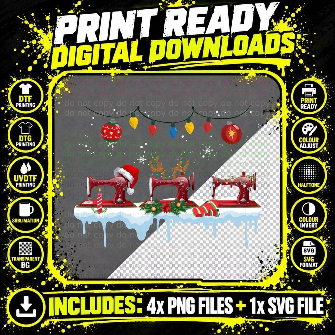 Christmas Sewing Machine T-Shirt, Festive Craft Theme Png SVG Digital Bundle