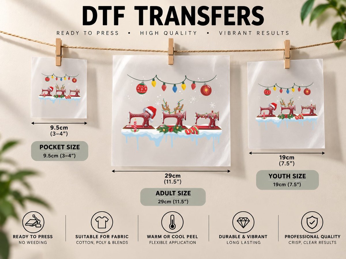 Christmas Sewing Machine, Festive Craft Theme DTF Transfer Iron On