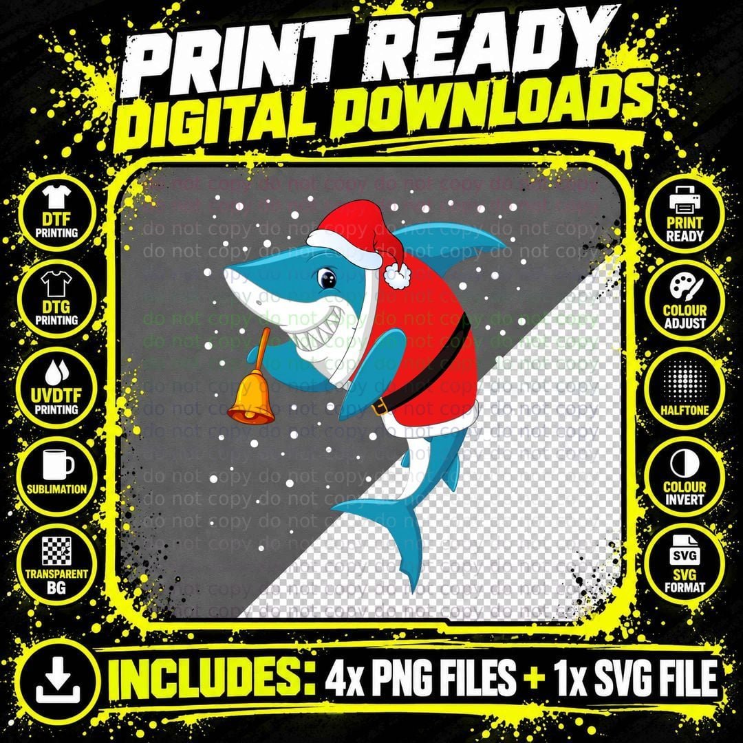Christmas Shark T-Shirt, Festive Santa Costume Png SVG Digital Bundle