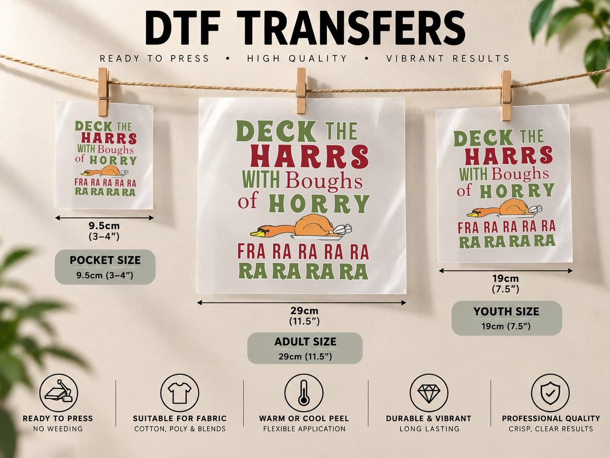 Christmas Deck the Harrs Fra Ra Ra Funny Turkey DTF Transfer Iron On