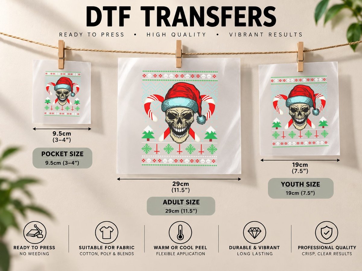 Christmas Skull Santa Hat, Ugly Style DTF Transfer Iron On