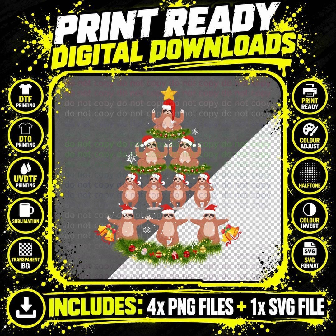 Christmas Sloth Santa Hat T-Shirt, Festive Holiday Png SVG Digital Bundle