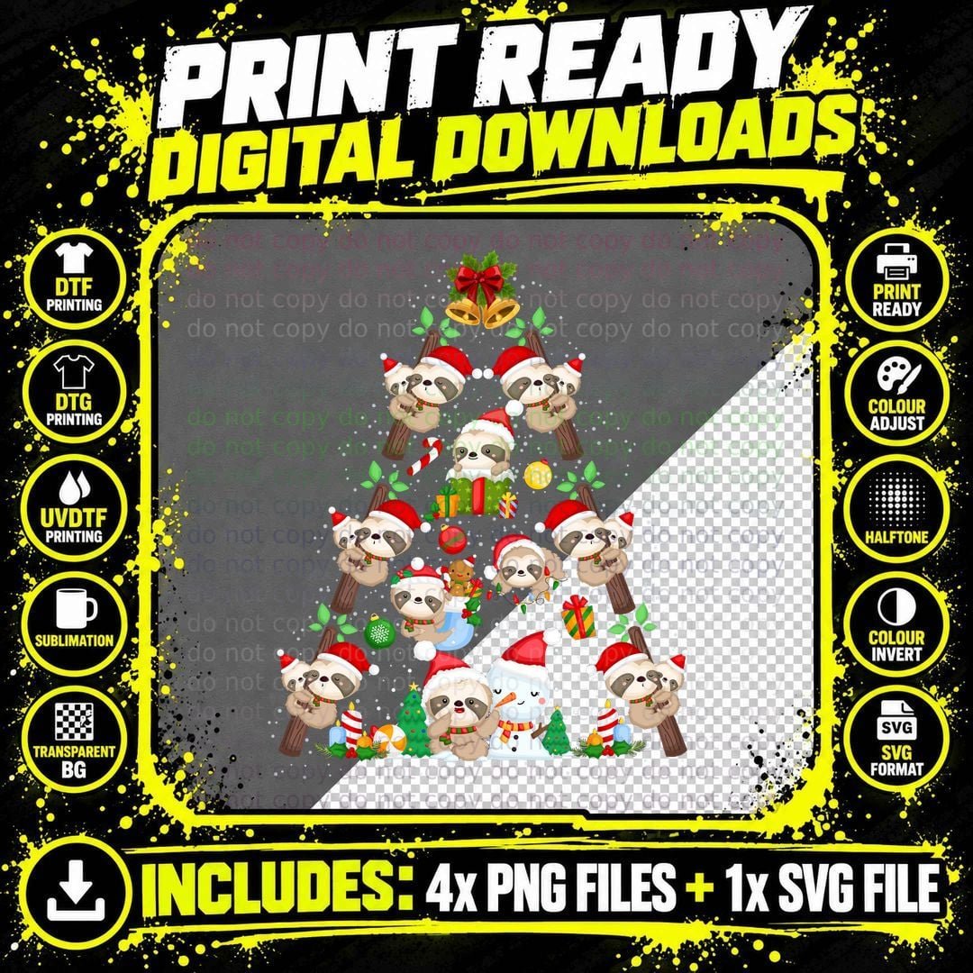 Christmas Sloth Santa Hat T-Shirt, Festive Holiday Style Png SVG Digital Bundle