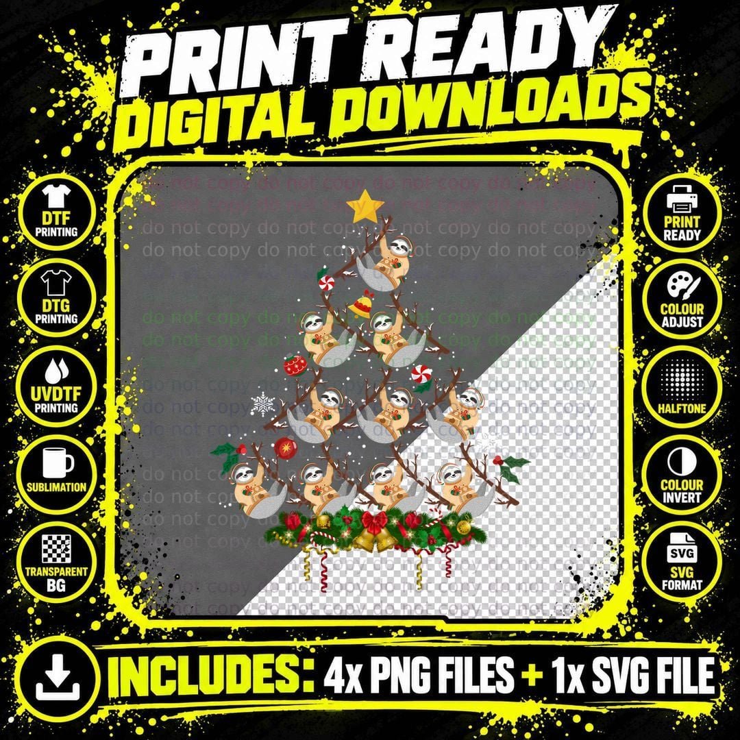 Christmas Sloth T-Shirt, Festive Holiday Print Png SVG Digital Bundle