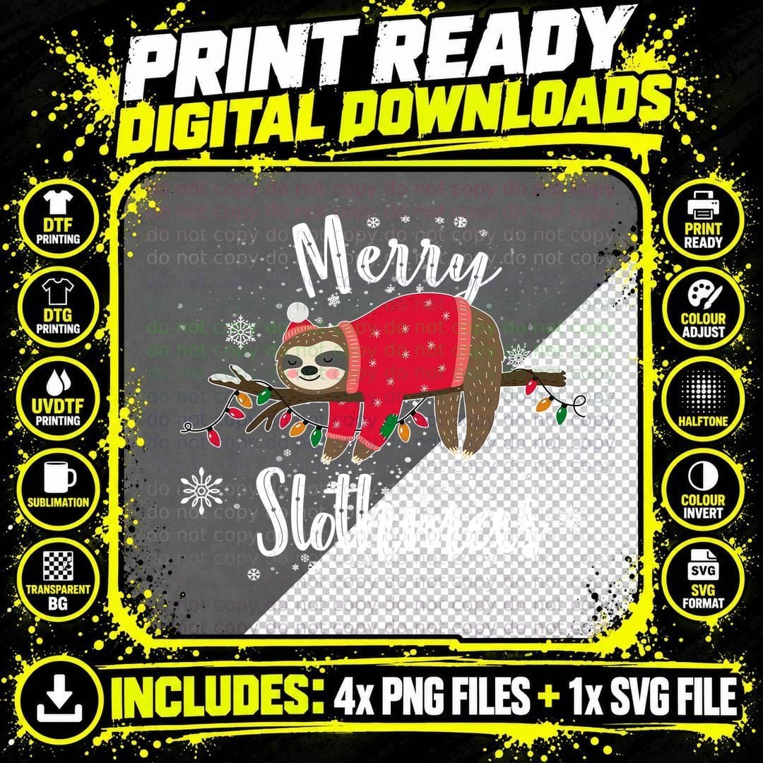 Christmas Sloth T-Shirt, Festive Holiday Sweater Png SVG Digital Bundle