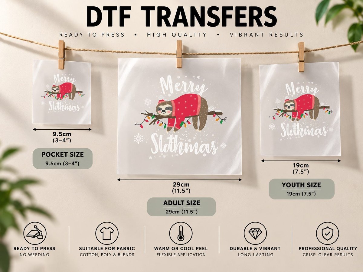 Christmas Sloth, Festive Holiday, Pet Lover DTF Transfer Iron On