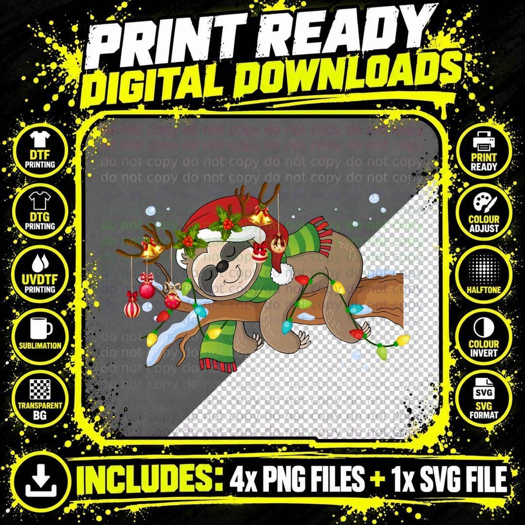 Christmas Sloth T-Shirt, Festive Holiday Theme Png SVG Digital Bundle
