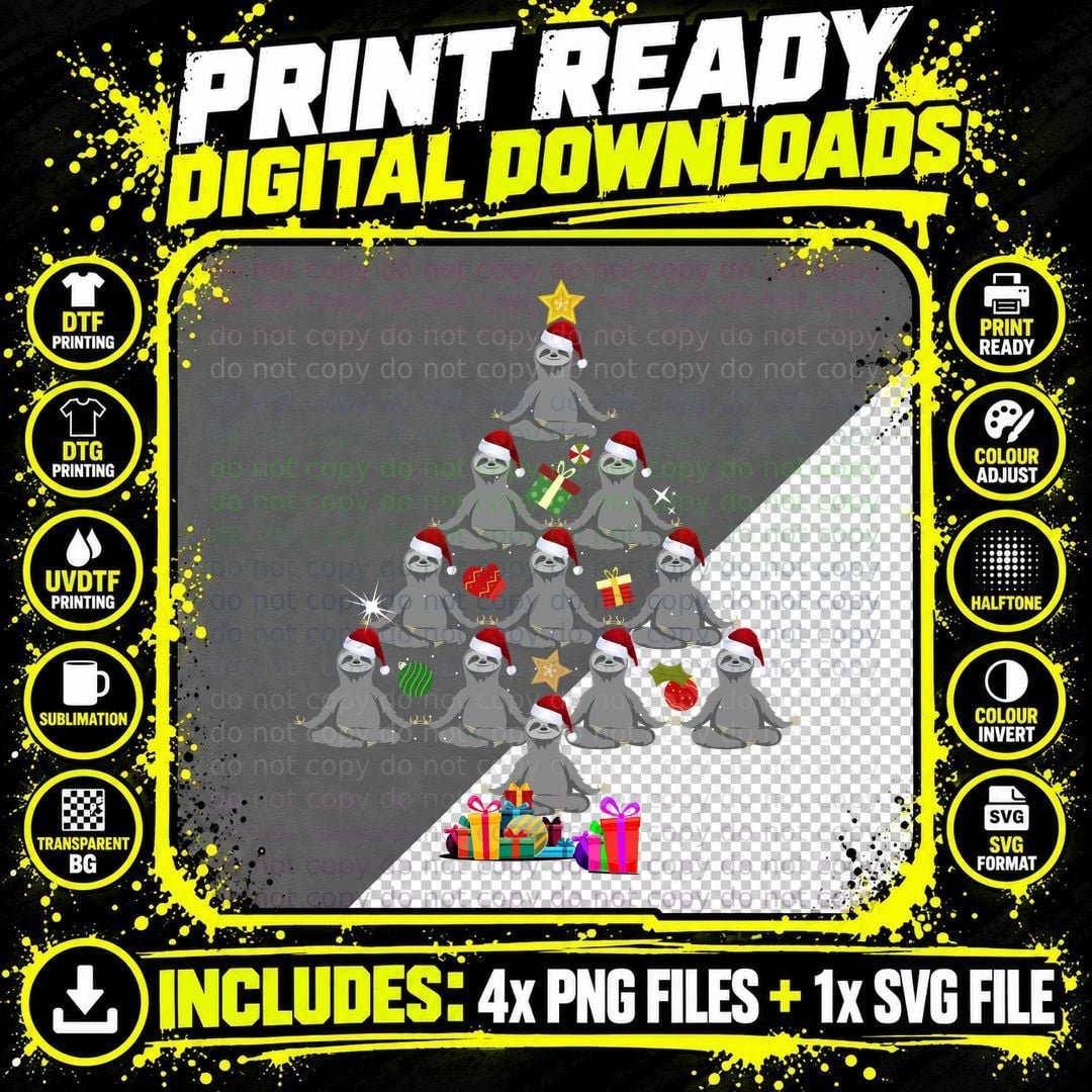 Christmas Sloth T-Shirt, Festive Holiday Theme Png SVG Digital Bundle