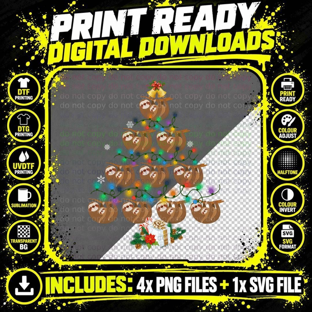 Christmas Sloth T-Shirt, Festive Holiday Theme Png SVG Digital Bundle