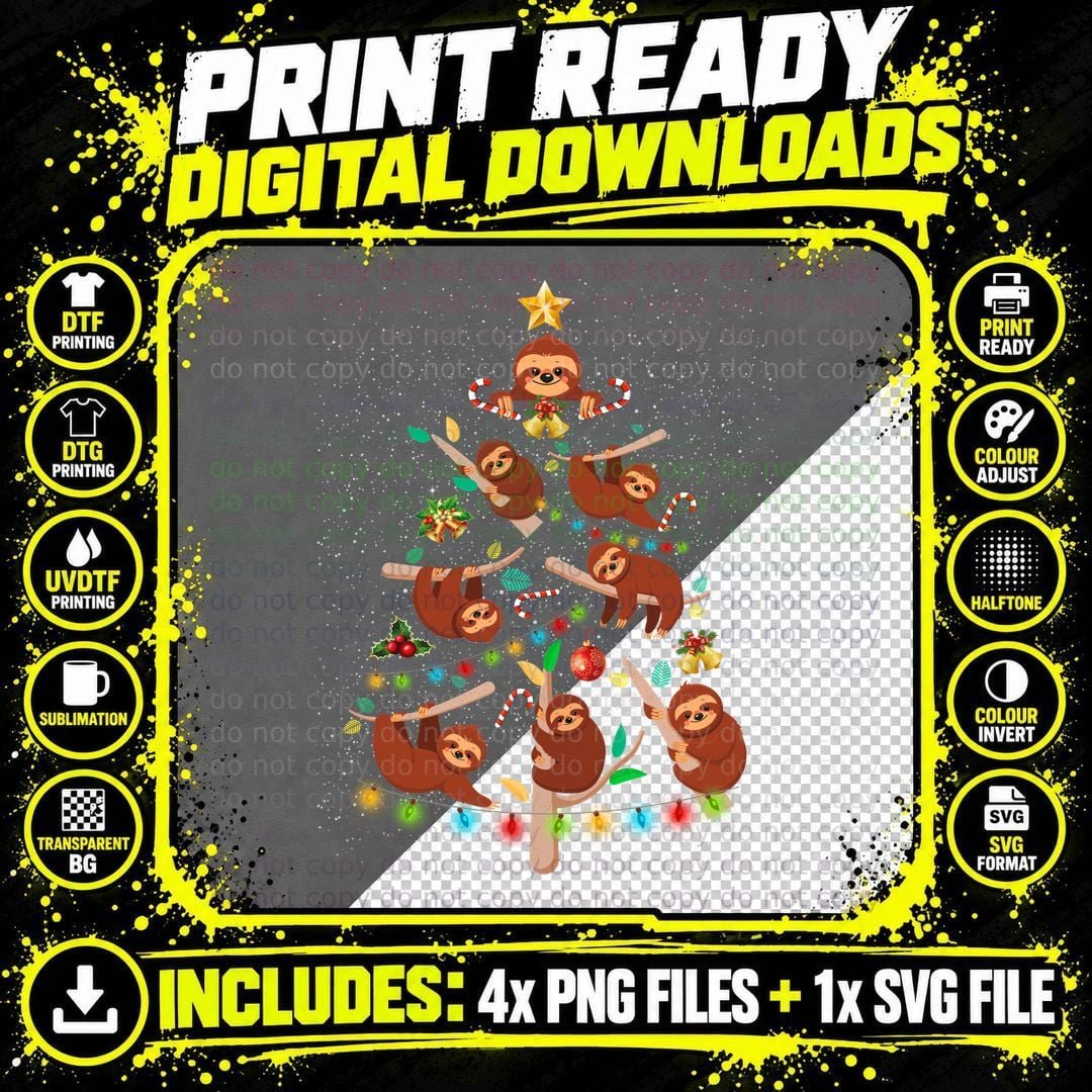 Christmas Sloth T-Shirt, Festive Holiday Theme Png SVG Digital Bundle