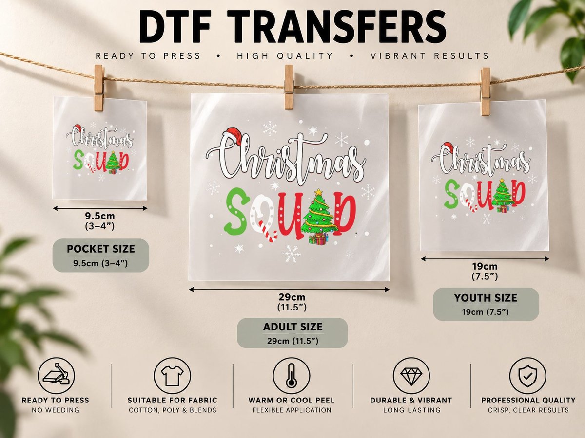 Christmas Squad Funny Family Matching Pajamas Boys Girls DTF Transfer Iron On