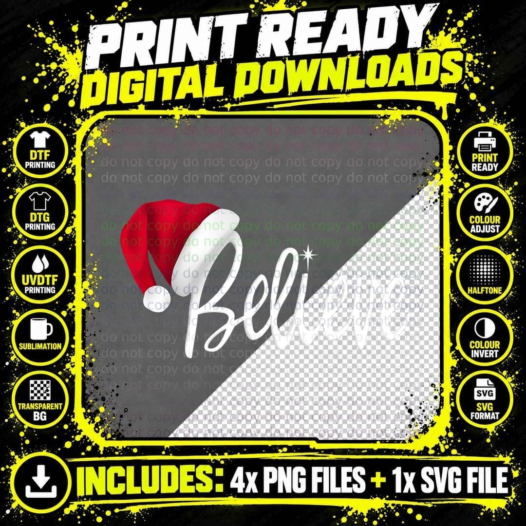 Christmas T-Shirt - Believe in Santa Claus Shirt Png SVG Digital Bundle