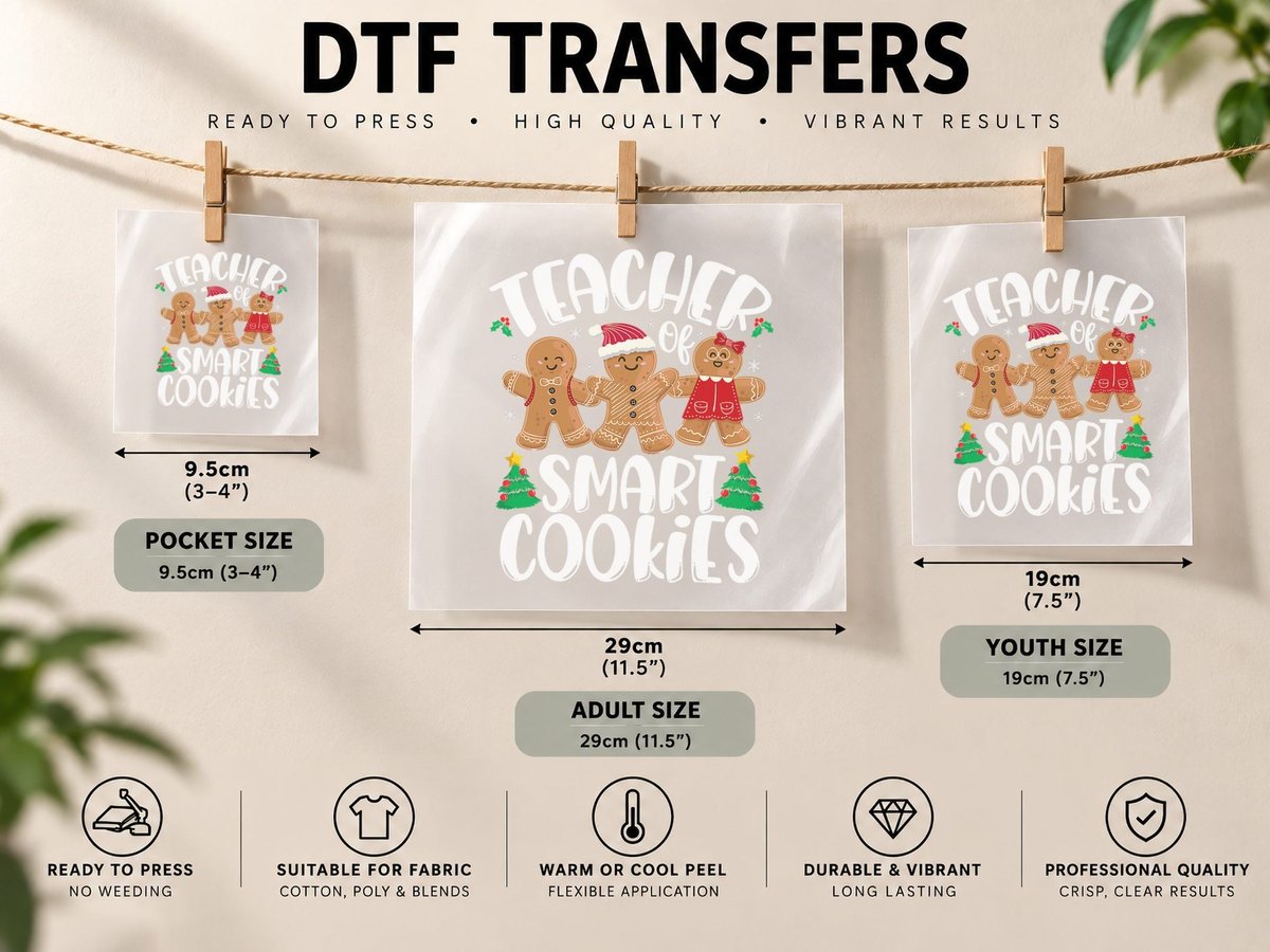 Christmas Teacher Cute Gingerbread Cookies DTF Transfer Iron On
