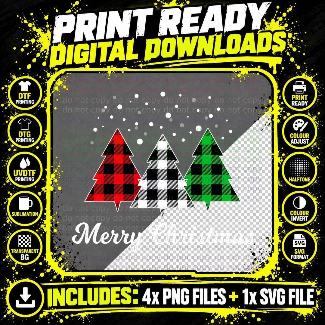Christmas Tree Plaid Christmas Tree Merry Christmas Tree Png SVG Digital Bundle