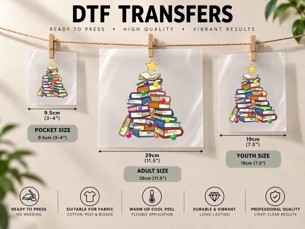 Christmas Tree Teachers Love Reading Books Librarian Nerds DTF Transfer Iron On