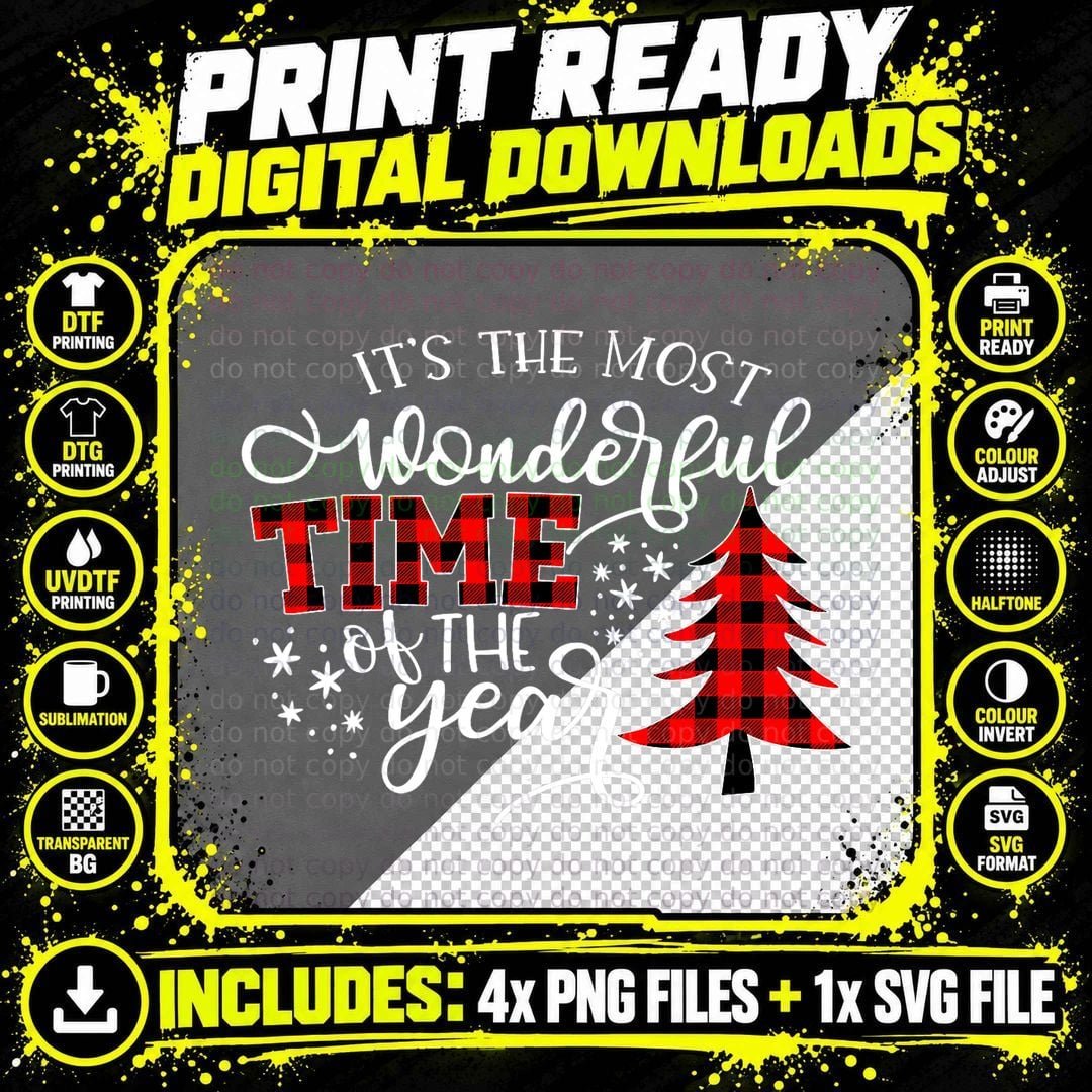 Christmas Trees It's the Most Wonderful Time of the Year Png SVG Digital Bundle