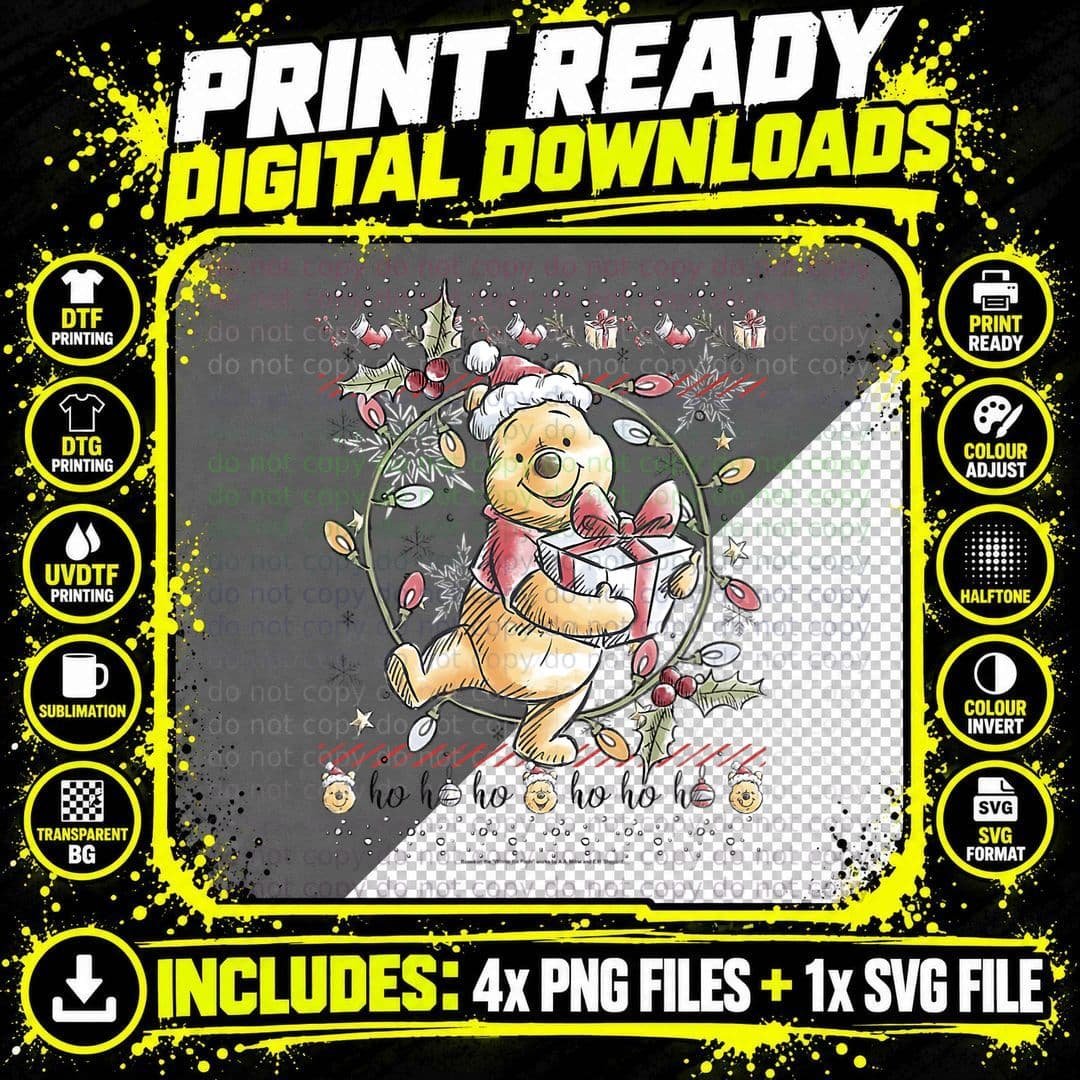 Christmas Winnie the Pooh Ugly Sweater T-Shirt Png SVG Digital Bundle